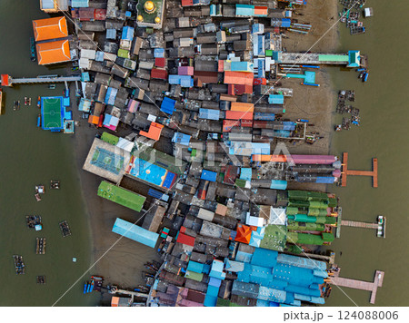Aerial view of Panyee island in Phang Nga Thailand,Wide angle landscape Floating village, Koh Panyee fishing village island in Phang Nga, Thailand Aerial view of Panyee island in Phang Nga Thailand,Wide angle landscape Floating village, Koh Panyee fishing village island in Phang Nga, Thailand 124088006
