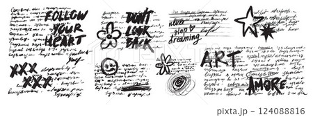 Handwriting scribble set, vector doodle diary note illustration, abstract messy quote graphic design Handwriting scribble set, vector doodle diary note illustration, abstract messy quote graphic design 124088816