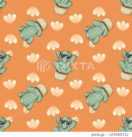 Seamless Pattern with Cactus Plants. Variety cute of different types of cactus, hand drawn. Seamless Pattern with Cactus Plants. Variety cute of different types of cactus, hand drawn. 124089312