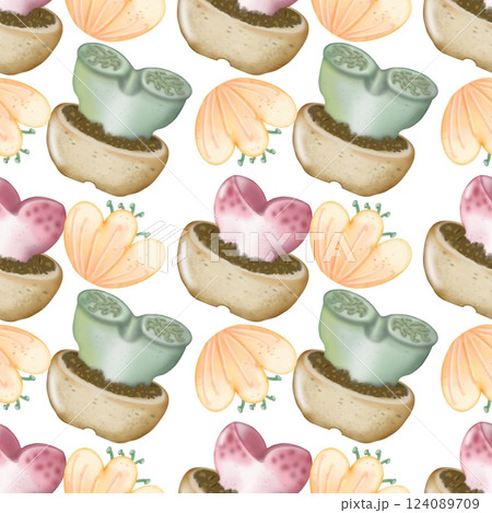 Seamless Pattern with Cactus Plants. Variety cute of different types of cactus, hand drawn. Seamless Pattern with Cactus Plants. Variety cute of different types of cactus, hand drawn. 124089709
