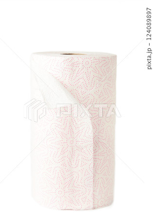 Roll paper towels on the bushing vertically isolated on white background Roll paper towels on the bushing vertically isolated on white background 124089897