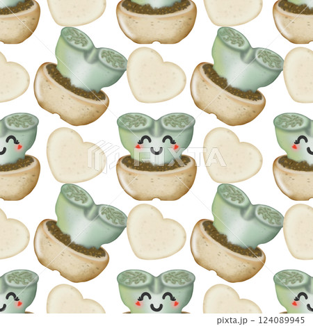 Seamless Pattern with Cactus Plants. Variety cute of different types of cactus, hand drawn. 124089945