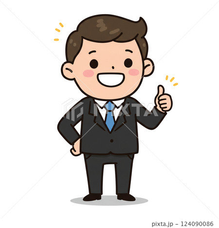 笑顔でサムズアップするスーツの男性のイラスト 124090086
