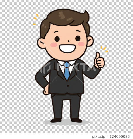 笑顔でサムズアップするスーツの男性のイラスト 124090086