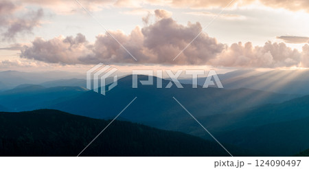 Stunning spring mountain scenery with rolling blue ridges Stunning spring mountain scenery with rolling blue ridges 124090497