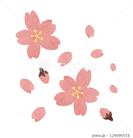 桜の花びらと蕾 水彩風手描きイラスト 桜の花びらと蕾 水彩風手描きイラスト 124090558