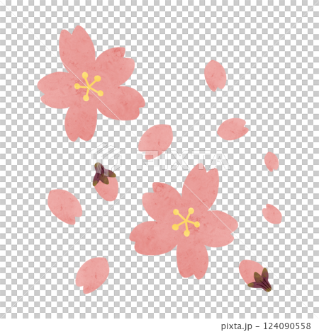 桜の花びらと蕾 水彩風手描きイラスト 桜の花びらと蕾 水彩風手描きイラスト 124090558