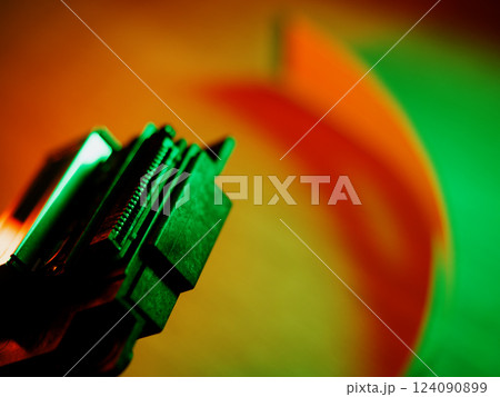 Inkjet Print Head details. Piezoelectric Printing Technologies. Miniature Color Ink Jet Nozzles for Photorealistic High Resolution Printing. Control cable connector. October 10, 2024 - Rovinj, Croatia 124090899
