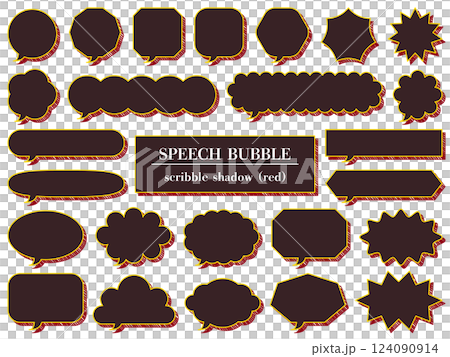 25 個塗鴉風格陰影氣泡（紅色）的插圖 124090914