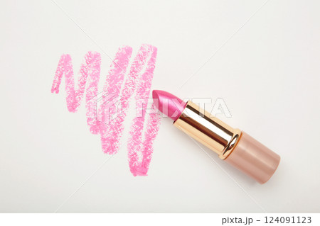 Pink lipstick stroke isolated on white background 124091123