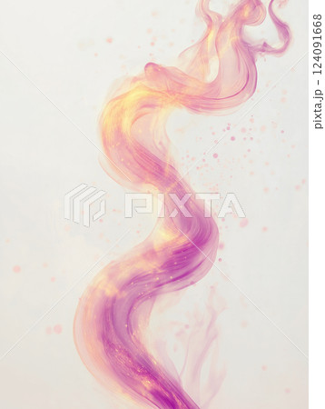 Abstract swirling pink and gold smoke with glowing particles on a light background 124091668