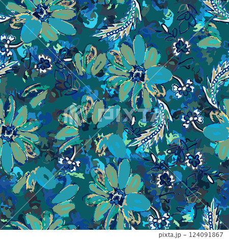 Cute colorful blooming flowers seamless pattern. This pattern can be used for fabric textile wallpaper giftwrap paper background. Vector illustration Cute colorful blooming flowers seamless pattern. This pattern can be used for fabric textile wallpaper giftwrap paper background. Vector illustration 124091867