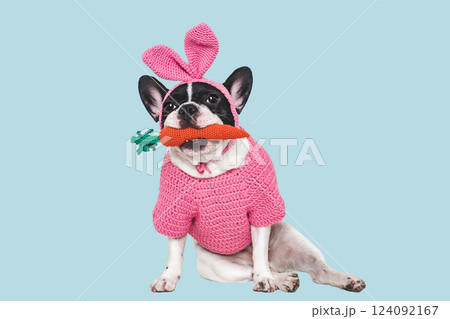 Cute puppy, felt carrot and knitted bunny ears 124092167