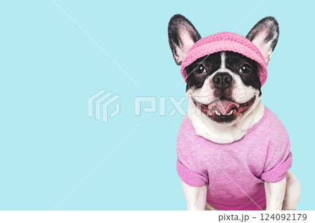 Cute puppy, sports jersey and cap. Preparing for training 124092179