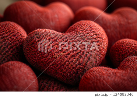 Red Fabric Heart-Shaped Pillows For Valentines Day Celebration 124092346