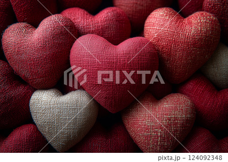 Red Fabric Heart-Shaped Pillows for Valentine's Day Celebration Background 124092348