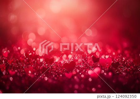 Red Heart Bokeh Background for Valentine's Day, Romantic Holiday Celebration 124092350