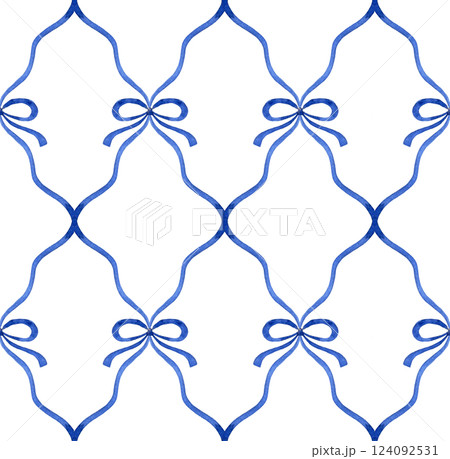 classic seamless watercolor pattern with blue ribbons and bows 124092531