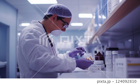 Dedicated Physician in a Modern Clinical Workspace Preparing Medication with Precision and Care in a Pristine Environment Highlighting Hygiene and Professionalism 124092810