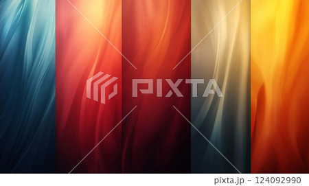 Immersive Abstract Landscape: A Harmonious Fusion of Warm and Cold Colors with Smooth Gradients and Textures that Evoke Depth and Dimension, Inspiring Creativity and Emotion 124092990