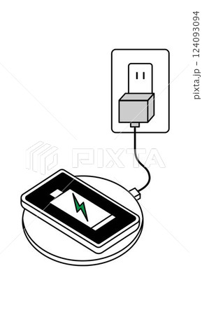 スマホのワイヤレス充電をするイラスト スマホのワイヤレス充電をするイラスト 124093094