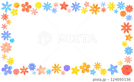 カラフルな花のフレーム 枠 背景素材 ベクター 124093136