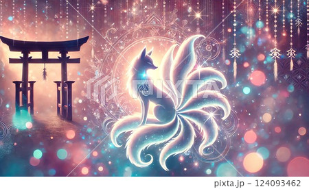 九尾の狐シルエット・白狐 九尾の狐シルエット・白狐 124093462