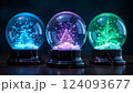 Blank blue, pink and green glowing snow globe mock up, close view. 124093677