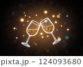Decorative sign with champagne glasses neon on dark wall. 124093680