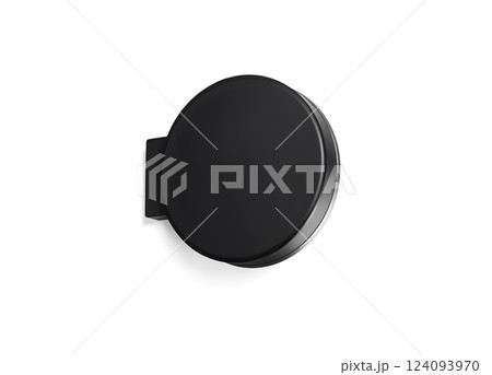 Blank black round store signage design mockup isolated, 3d rendering. Empty circular light box mock up. Clear shop lightbox template. Street sign hanging mounted on the wall. Signboard for logo 124093970