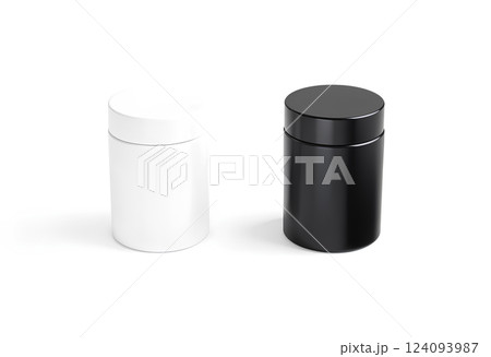 Blank black and white powder can mockup, side view. 124093987