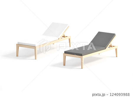 Blank black and white hotel lounger mockup, half-turned view. 124093988