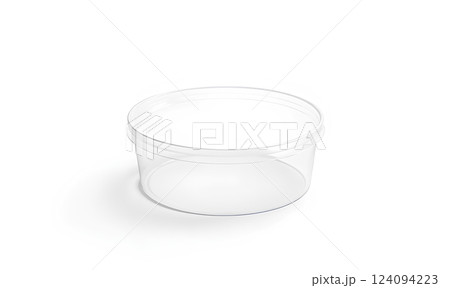Blank white round disposable container mockup isolated, 3d rendering. Empty bento box mock up. Clear lunch box template. Fast food take away tray. Meal plastic to go case. 124094223