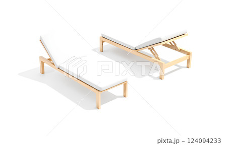 Blank white hotel lounger mockup, front and back view. Blank white hotel lounger mockup, front and back view. 124094233