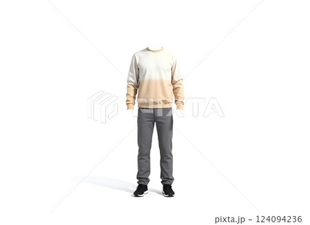 Blank colored casual sweatshirt, pants and sneakers mockup, front view. 124094236