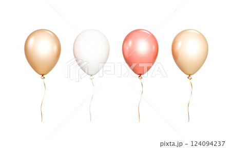 Blank white, red, pink, gold round balloon flying mockup, isolated. 124094237