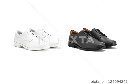 Blank black and white casual shoes mockup, side view. 124094241