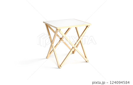 Blank white camp folding stool mockup, side view. 124094584