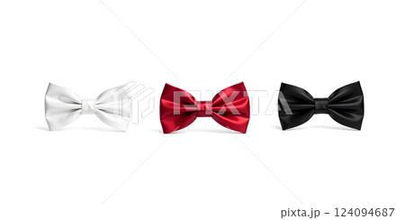 Blank black, white and red bow tie mockup set, isolated. 124094687