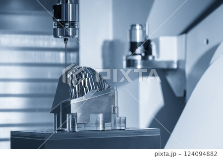 The CMM machine measure the lens reflection mold in the light blue scene. The CMM machine measure the lens reflection mold in the light blue scene. 124094882