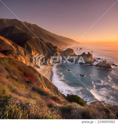Big Sur Bliss: A Sunset on California Majestic Cliffs 124095002