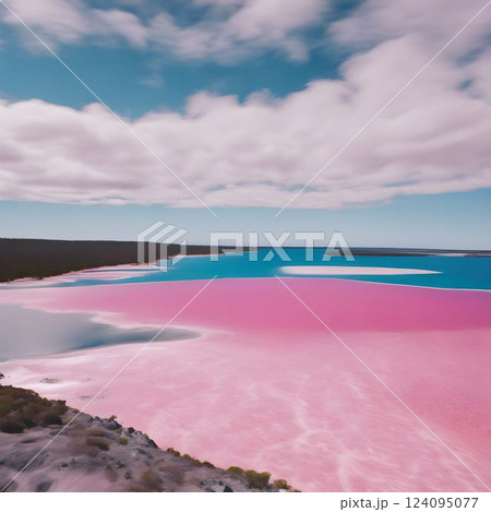 Vivid Contrasts: Lake Hillier Meets the Ocean 124095077