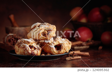 Homemade mini apple strudels with apples and cinnamon. 124095302