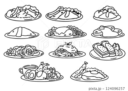 洋食　セット　線画 124096257