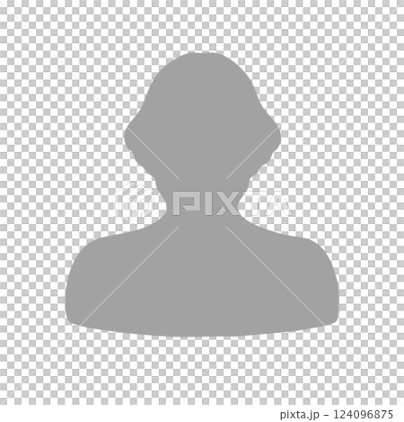 Chubby, round woman with short hair, silhouette illustration, gray 124096875