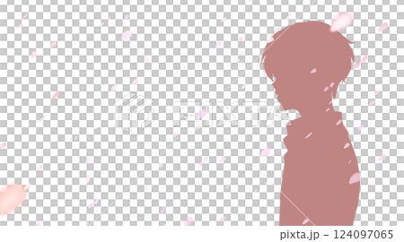 Male, side, shadow picture, cherry blossom snowstorm 124097065