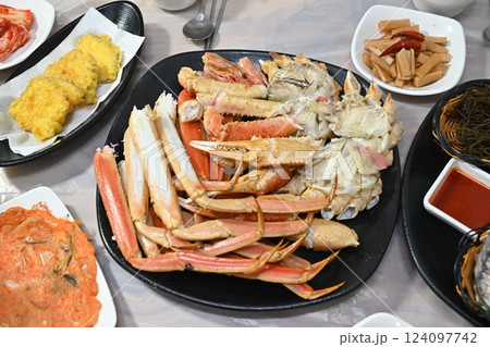 Korean seafood dish. Steamed Korean Kingcrab Korean seafood dish. Steamed Korean Kingcrab 124097742