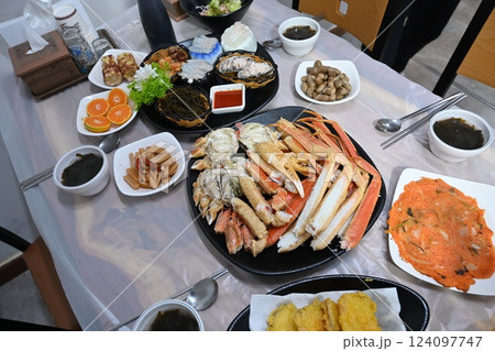 Korean seafood dish. Steamed Korean Kingcrab Korean seafood dish. Steamed Korean Kingcrab 124097747