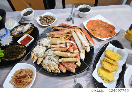 Korean seafood dish. Steamed Korean Kingcrab 124097749