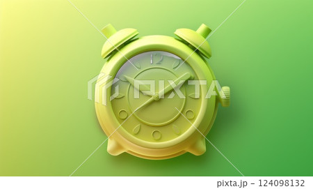 Yellow alarm clock on a green gradient background. 124098132
